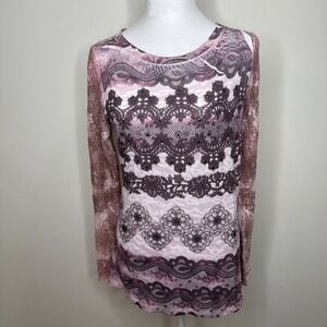 Y2K Dark Fairy Grunge‎ Top Womens Medium Whimsigoth Bling Lace Sleeve Sheer Goth